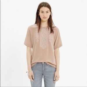 Madewell Fortune Embroidered  Rosy Pink Silk Top